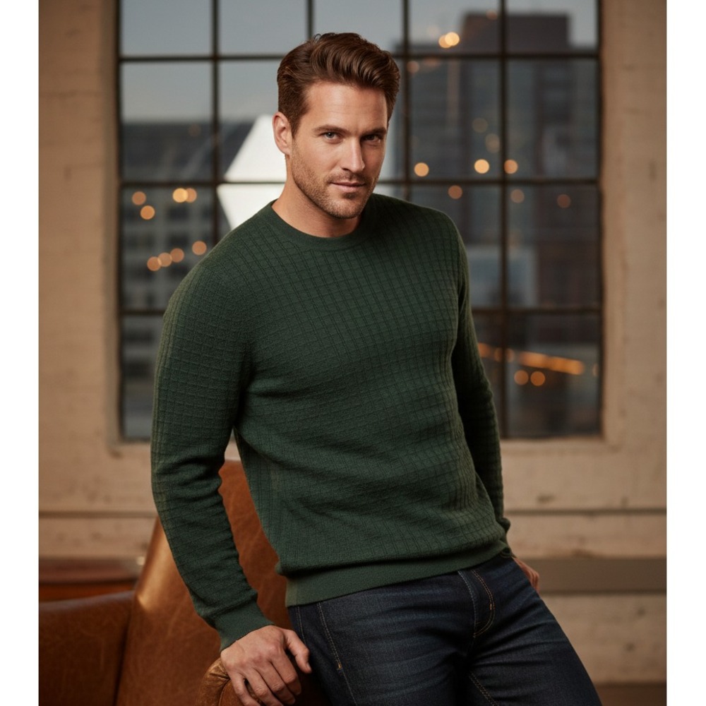 Theory Men's Size Large Forest Green Long Sleeve Crew Neck Velay Wool‎ Sweater
